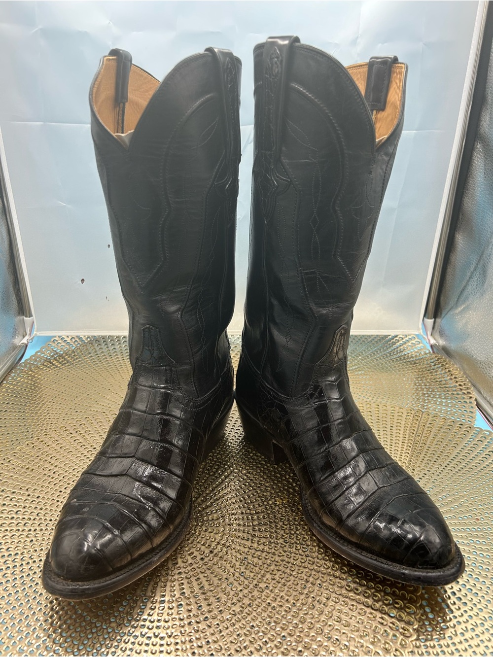 Lucchese Black Crocodile exotic Print men 8 cowboy boots